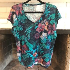 LOFT Tropical Print Linen T Shirt